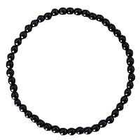 Unisex Bracelet 4mm Natural Gemstone Black Tourmaline Round shape Smooth cut beads 7 inch stretchable bracelet for men & women. | STBR_01741