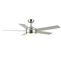 YUHAO 52 inch Brushed Nickel Ceiling Fan with Lights and Remote Control,Dimmable tri-Color temperatures LED,Quiet Reversible Motor, 5 Blades Modern Ceiling Fan for Indoor.