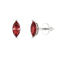 1.0 ct Marquise Cut Solitaire Natural Deep Pomegranate Dark Red Garnet designer Stud Earrings Solid 14k White Gold Screw Back