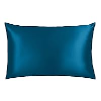 22MM Luxury Mulberry Silk Pillowcase, Good for Hair and Facial Beauty, Prevent from Wrinkle 100% Silk On Both Sides, Gift Wrap,1Pc (Standard, Peacock Blue)
