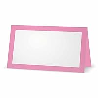 Pink Place Cards - FLAT or TENT Style - 10 or 50 PACK - White Blank Front Solid Color Border Placement Table Name Dinner Seat Stationery Party Supplies Occasion Event Holiday (50, TENT STYLE)