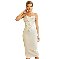 Luxury Unique Women Evening Gown Dress White/Pink Tube Bandage High Waist Sexy Bodycon Party Club Dress