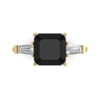 3.47ct Asscher Baguette cut 3 stone Solitaire with Accent Natural Black Onyx designer Modern Statement Ring 14k Yellow Gold