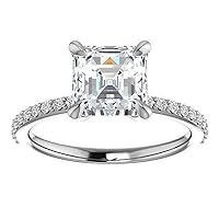 Mois 2 CT Asscher Colorless Moissanite Engagement Ring, Wedding/Bridal Ring Set, Solitaire Halo Style, Solid Gold Silver Vintage Antique Anniversary Promise Ring Gift for Her