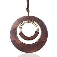 Womens Pendant Necklace Wood Handmade Jewelry Long Rope Sweater Necklace for Woman