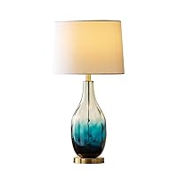 Bedside Lamps, Table Lamp Thickened Gradient Glass Desk Lamp, Copper Base Linen Fabric Lampshade Reading Light Living Room Bedroom Bedside Table Night Light E27 Reading Lamp/Beige/33*33*68Cm