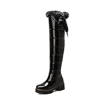 Women's Over The Knee High Low Block Heel Quilted Faux Fur Cuff Winter Boots