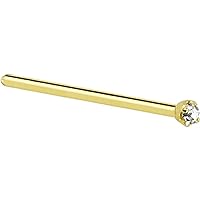 Body Candy Solid 18k Yellow Gold 1.5mm (0.015 cttw) Genuine Diamond Straight Fishtail Nose Stud Ring 18 Gauge 17mm