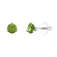 0.9ct Round Cut Solitaire Genuine Natural Light Green Peridot Unisex pair of Stud Martini Earrings 14k White Gold Screw Back