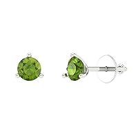 1.0 ct Round Cut Solitaire Designer Genuine Natural Green Peridot pair of Stud Martini Earrings 14k White Gold Screw Back