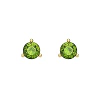 0.4ct Round Cut Solitaire Genuine Natural Light Green Peridot Unisex pair of Stud Martini Earrings 14k Yellow Gold Screw Back