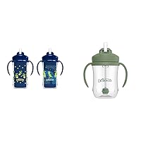 Dr. Brown's Insulated Straw Cup 2-Pack and Baby's First Straw Cup Bundle - Blue 10oz and Olive Green 9oz - 12m+ and 6m+