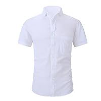 Line Men' Shortsleeved Shirts Summer Solid Turndown Collar Casual Beach Style Plus