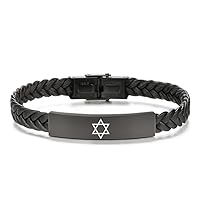 Dainty Black Star Of David Leather Bracelet Religious Jerusalem Mogen Jewish Star Wristband, Judaica Hebrew Israel Faith Hanukkah Jewelry Israeli Amulet Gifts, 8.26 Inches