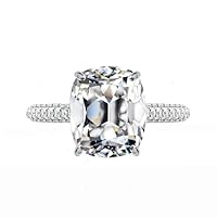 Antique Elongated Cushion Cut Moissanite Solitaire Ring, 4.0ct, 14k White Gold