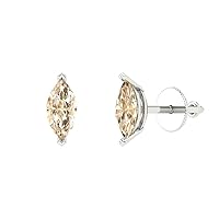 0.9ct Marquise Cut Solitaire Natural Morganite Unisex pair of Stud Earrings 14k White Gold Screw Back conflict free Jewelry