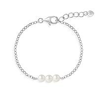 925 Sterling Silver Freshwater Cultured Pearl Adjustable Bracelet For Baby Girls To Teens - Adorable Stranded Bracelets For Girls - Special Religious Communion Jewelry Gifts For Little Girls
