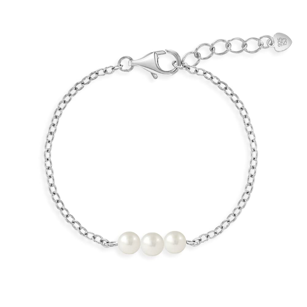 925 Sterling Silver Freshwater Cultured Pearl Adjustable Bracelet For Baby Girls To Teens - Adorable Stranded Bracelets For Girls - Special Religious Communion Jewelry Gifts For Little Girls