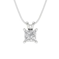 0.50 ct Princess Cut Solitaire Genuine VVS1 Clear Simulated Diamond Solid 18k White Gold Pendant Necklace with 18