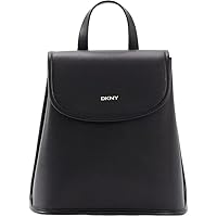 DKNY Women's Brook Leather Large Flap Backpack, Black/Gold, One Size