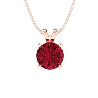 Clara Pucci 1.0 ct Brilliant Round Cut Genuine Simulated Ruby Solitaire Pendant Necklace With 18