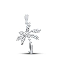 Silver Diamond Palm Tree Nautical Pendant 1/12 Ctw.