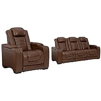Signature Design by Ashley Backtrack Power Recliner with Adjustable Headrest, Dark Brown & Backtrack Sofas, Brown