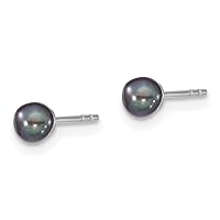 925 Sterling Silver 7 8mm Black Freshwater Cultured Round Pearl Stud Earrings