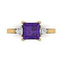 Clara Pucci 2.34ct Princess Trillion cut 3 stone Solitaire Amethyst Proposal Designer Wedding Anniversary Bridal ring 14k Yellow Gold
