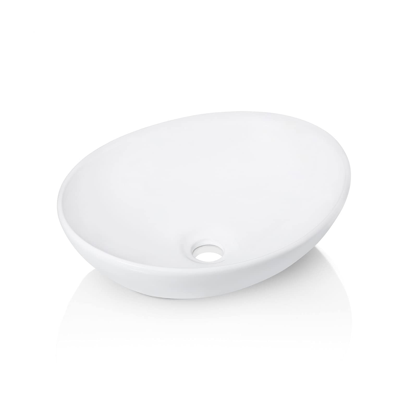 KES 16" x 13" Oval White Ceramic Vessel Sink - Modern Egg Shape Above Counter Bathroom Vanity Bowl, BVS124