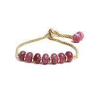 Natural Pink Strawberry Quartz 6mm Rondelle Shape Smooth Cut Gemstone Beads 7 Inch Adjustable Gold Plated Clasp Bracelet For Men, Women. Natural Gemstone Link Bracelet. | Lcbr_05124