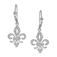 0.25 CT Round Cut Created Diamond Fleur-De-Lis Dangle Earrings 14k White Gold Over