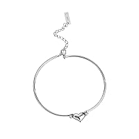 S925 Sterling Silver Heart Shape Bracelet Fashion Love Adjustable Bohemia Stackable Bracelet Jewelry Gifts for Women,Silver