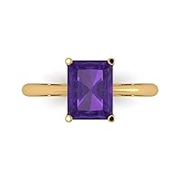 Clara Pucci 2.45ct Radiant Cut Solitaire Natural Amethyst 4-Prong Classic Designer Statement Ring Solid Real 14k Yellow Gold for Women