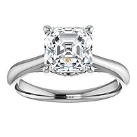 Mois 1 CT Asscher Colorless Moissanite Engagement Ring, Wedding/Bridal Ring Set, Solitaire Halo Style, Solid Gold Silver Vintage Antique Anniversary Promise Ring Gift for Her