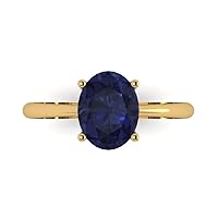 Clara Pucci 2.0 ct Oval Cut Solitaire Simulated Blue Sapphire Engagement Wedding Bridal Promise Anniversary Ring 14k Yellow Gold