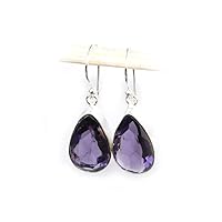 Purple Quartz Pear Shaped Silver Earring for Women/Girls | Hook Dangle Earrings for Gift and Daily Wear. …