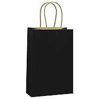 REMTAP 50pcs Black Gift Paper Bags 5.2x3.7x8.2 Inches Small Kraft Bags with Handles Bulk Gift Bags for Wedding Party Craft Retail Packaging,Shopping Bags, Party Favor Bags, Retail Bags