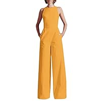 Casual Summer Playsuit Wide Leg Women Long Rompers Sleeveless Waisted Office Lady Elegant Jumpsuits