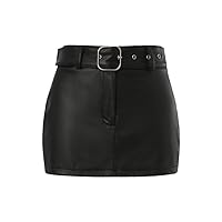 Women's Retro Punk Leather Skirt Mini Low Waist Short Skirt Belt Buckle Streetwear Pencil Skirts