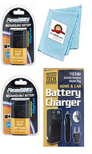 PhotoHighQuality 2X NP-FV50A Batteries + Charger Compatible for Sony FDR-AX40, FDR-AX45, FDR-AX53, FDR-AX55, FDR-AXP55, HDR-CX680, HDR-PJ680, FDR-A...