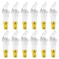 (Pack of 12) Measured Liquor Pourers, 1.5 oz, No Collar Clear Spout Bottle Pourer with Yellow Tail