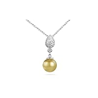 0.50 Cts Diamond & 10 mm Golden South Sea Cultured Pearl Pendant-14K White Gold