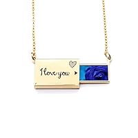 Dark Blue Roses Flowers Art Deco Fashion Letter Envelope Necklace Pendant Jewelry