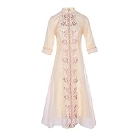 Chinese Style Dress Summer Retro Embroidery Slim Single-Breasted Three Quarter Sleeve Women's Mid-Length Dress