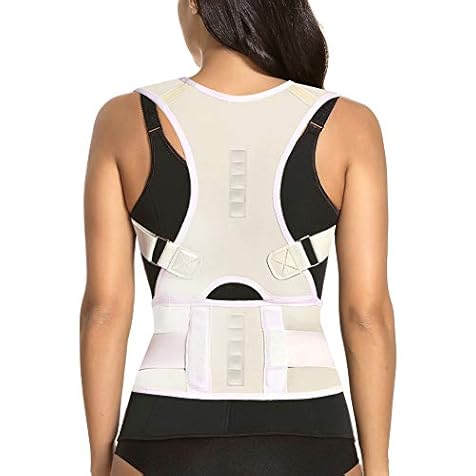 Thoracic Back Brace Posture Corrector - Magnetic Support for Neck Shoulder Upper and Lower Back Pain Relief - Perfect Posture Brace for Cervical Lumbar Spine - Fully Adjustable Belt (Beige, Large)