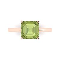 Clara Pucci 2.5 carat Asscher Cut Solitaire Natural Peridot Proposal Wedding Bridal Anniversary Ring 18K Rose Gold