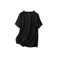 Women Casual O-Neck Silk T Shirt Summer Solid Short Sleeves Tee Tops