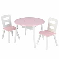 KidKraft Wooden Round Table & 2 Chair Set with Center Mesh Storage - Pink & White