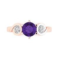 Clara Pucci 1.95 ct Round Cut 3 stone Solitaire Natural Purple Amethyst Accent Anniversary Promise Engagement ring 18K Rose Gold
